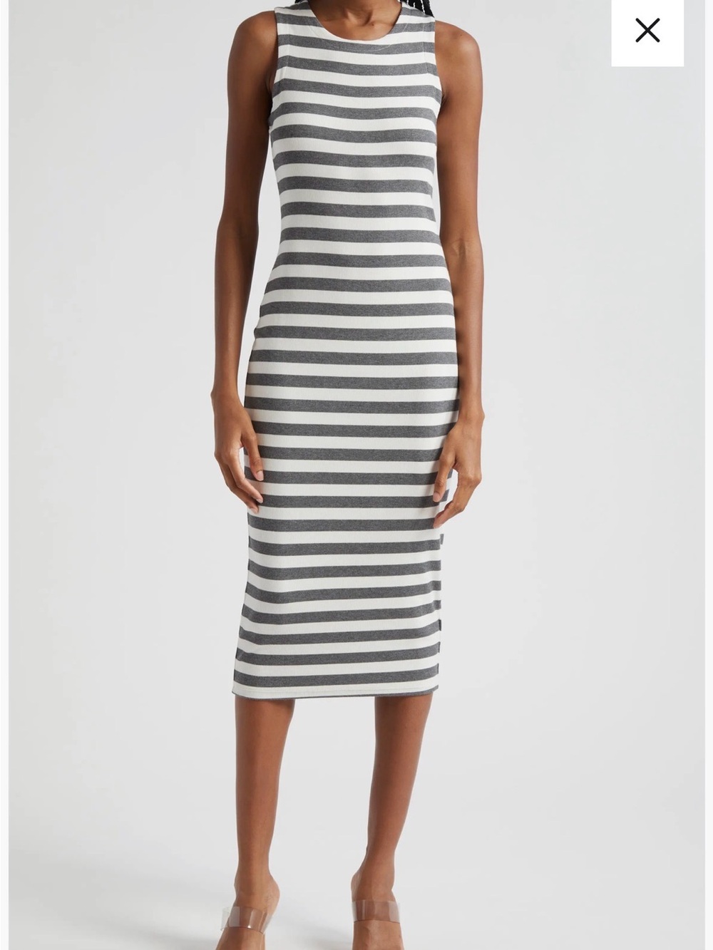 L’Agence NEW Striped Sleeveless Midi Dress - Gray & White XS